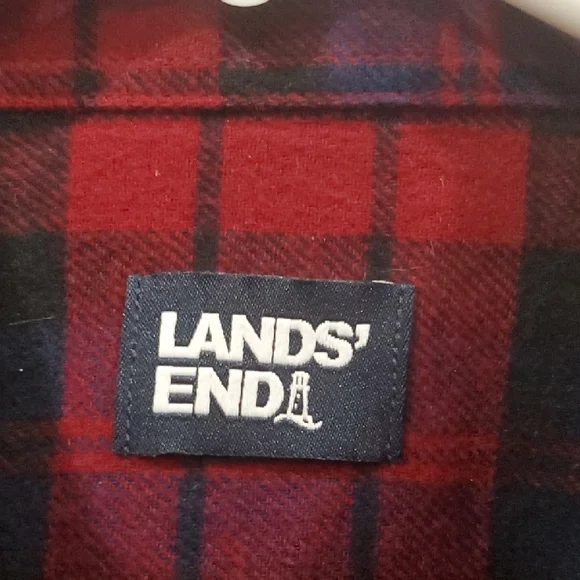 Lands' End Men's Flannel Blue and Red Plaid Button Down Shirt - Picture 2 of 10